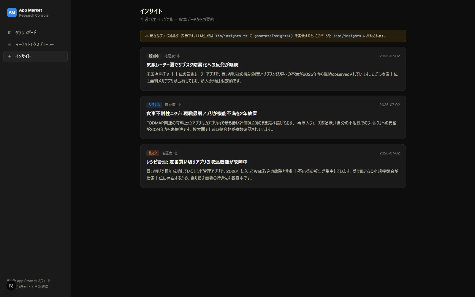 アプリ市場観測システムの実画面 1