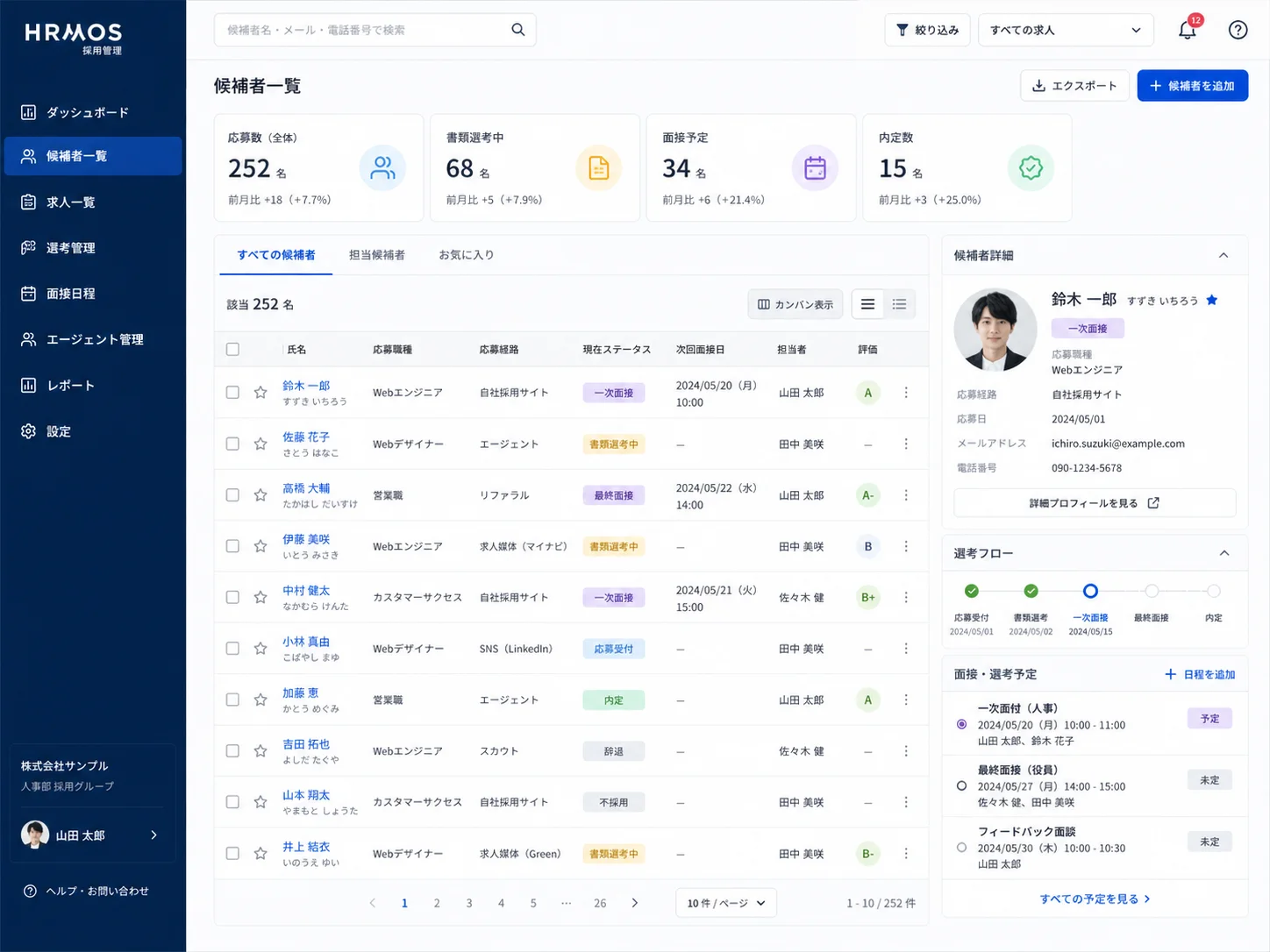 採用候補者・選考管理システムの実画面